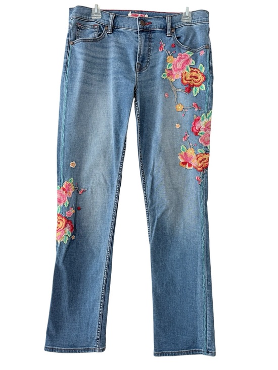 Johnny Was Denim - Johnny Was The Blossom Boyfriend Jean Embroidered Low Rise Straight-Leg Size 27